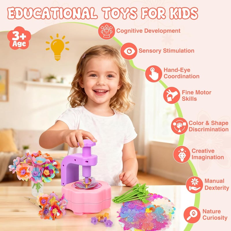 ZuxZuce Fabric Flower Bouquets Toys, Arts and Crafts Activity Kit for Kids Ages 3-12, DIY Flower Craft Kits for Toddler, Educational Activity Preschool Birthday Gifts for 3 4 5 6 7 8 9 10+ Year Old Girls - Image 5